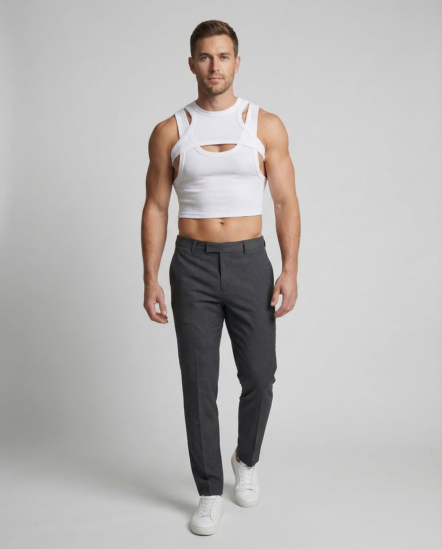 Herren Crop Ripp Oberteil Baumwolle Schwarz - Eveloria