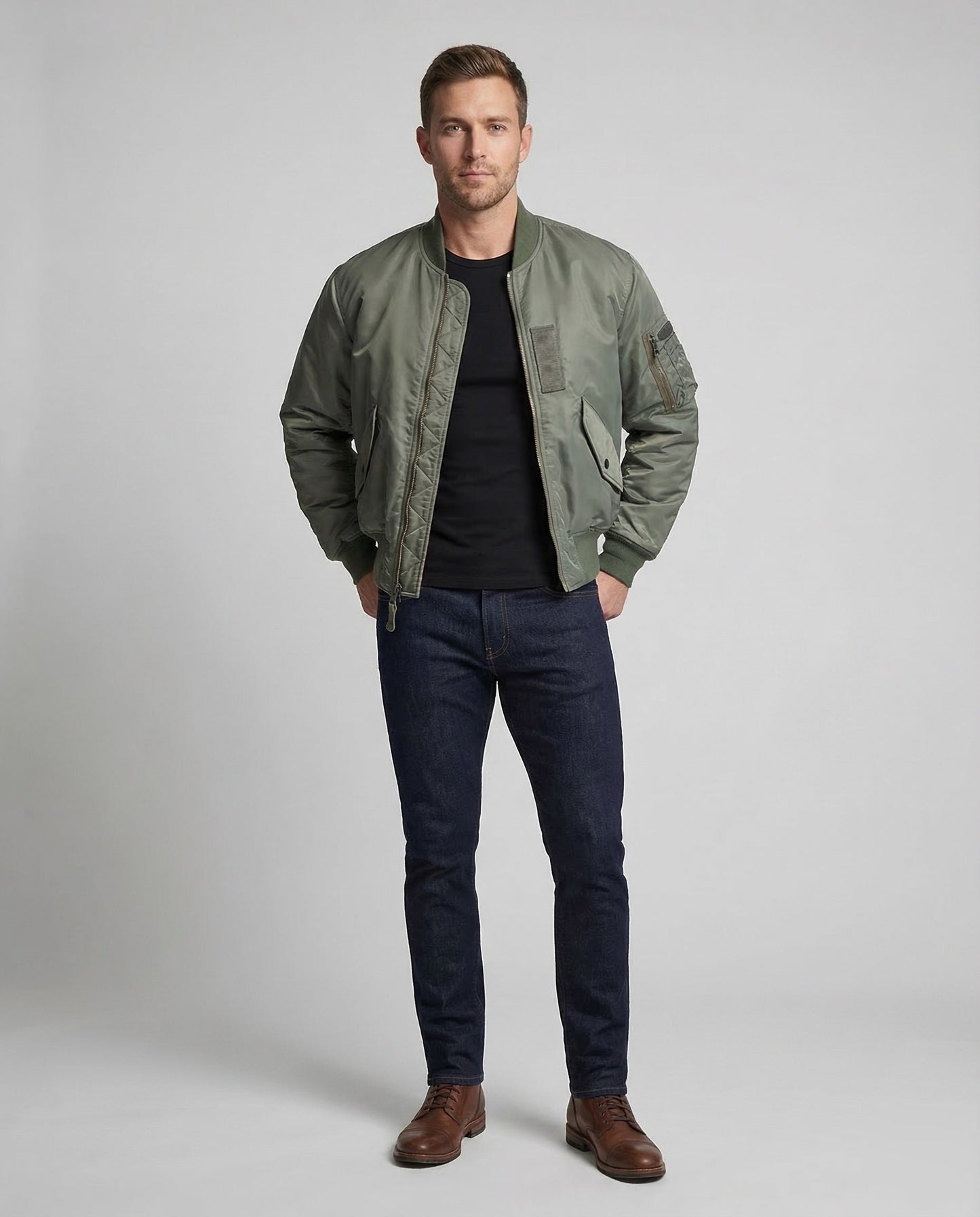 Herren Bomberjacke Fliegerjacke Leder Schwarz - Eveloria