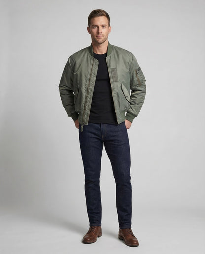 Herren Bomberjacke Fliegerjacke Leder Schwarz - Eveloria
