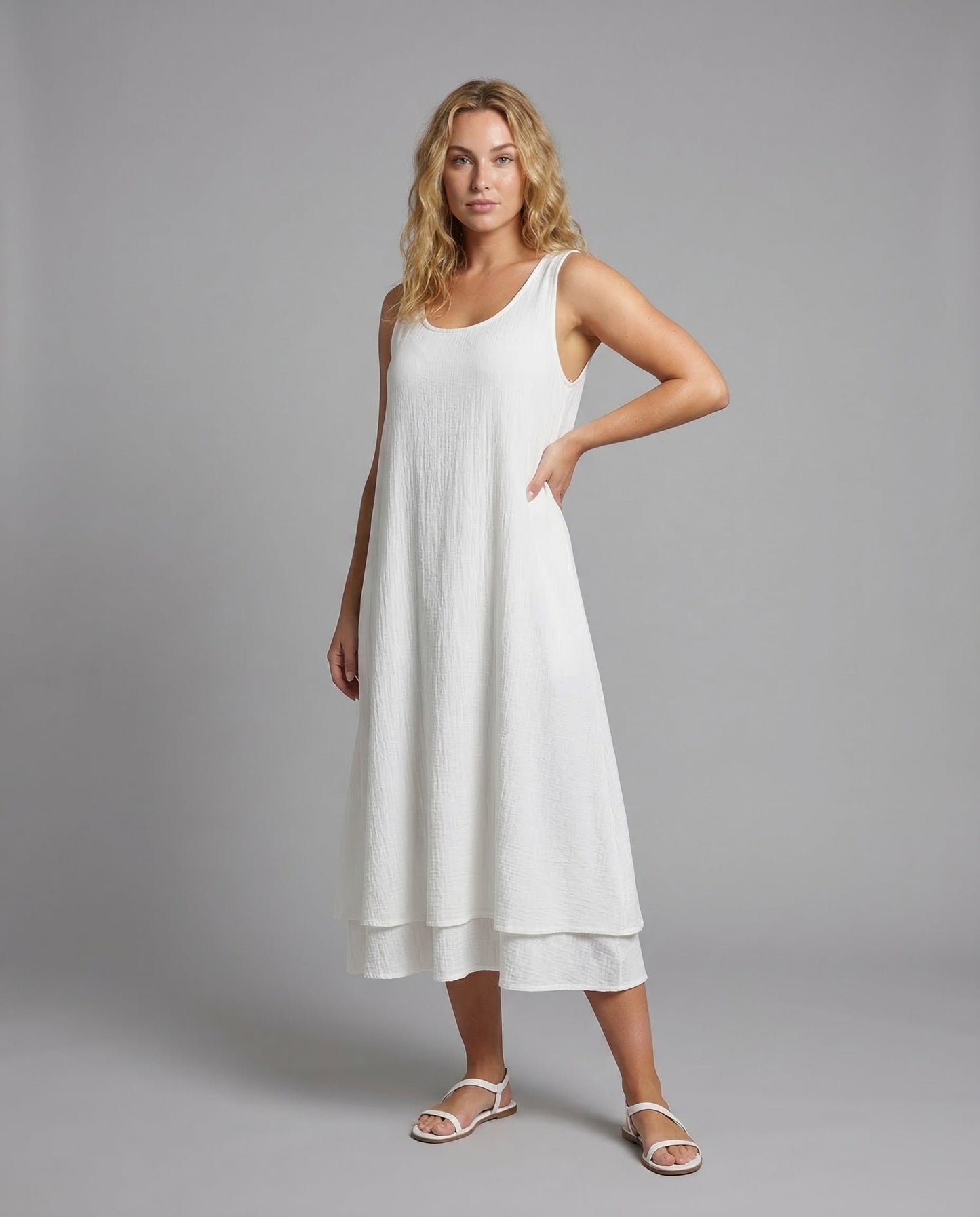 Damen Midikleid A-Linie aus Baumwolle - Eveloria