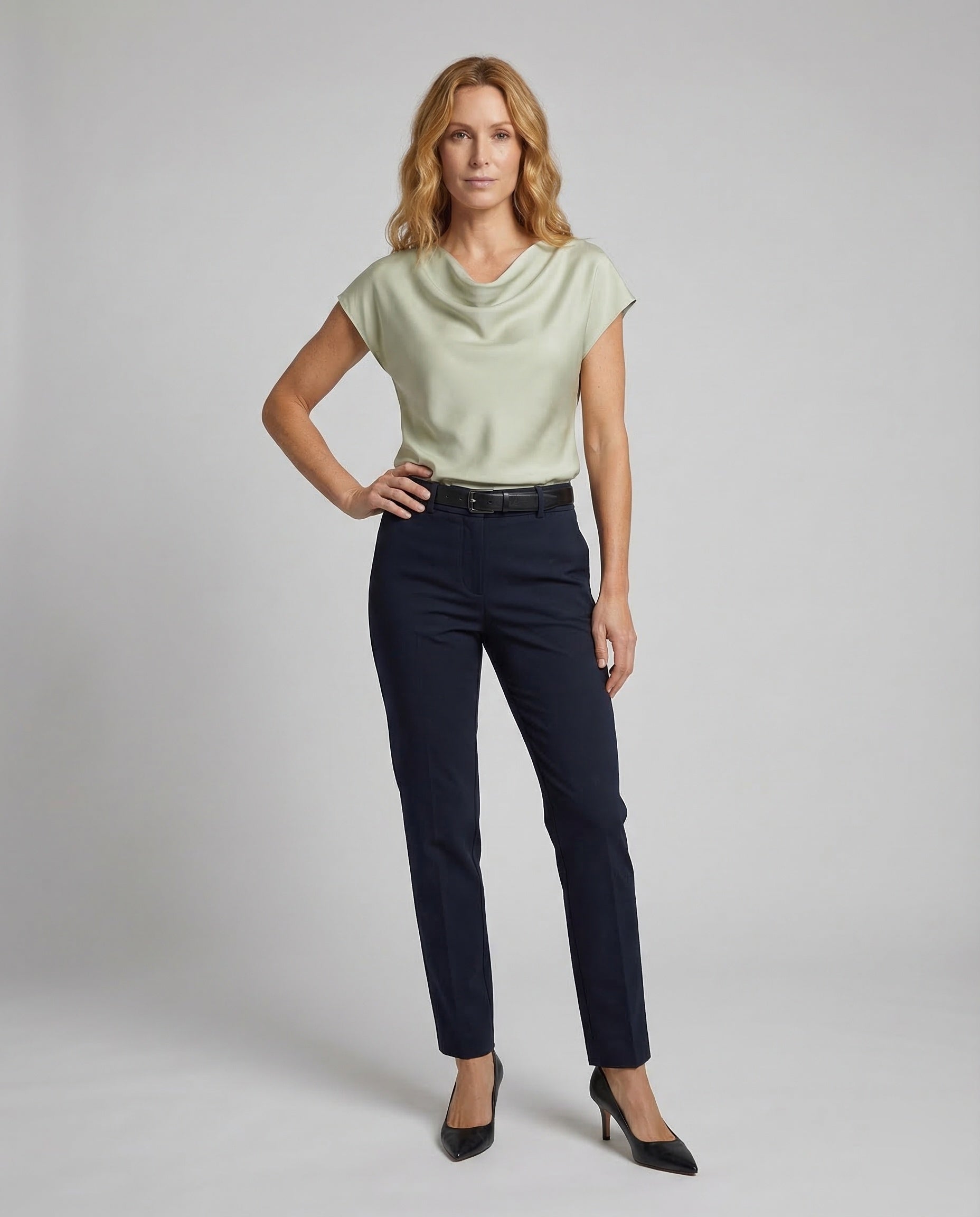 Damen Satinbluse Mit Wasserfallkragen - Eveloria
