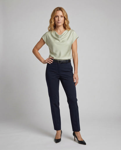 Damen Satinbluse Mit Wasserfallkragen - Eveloria