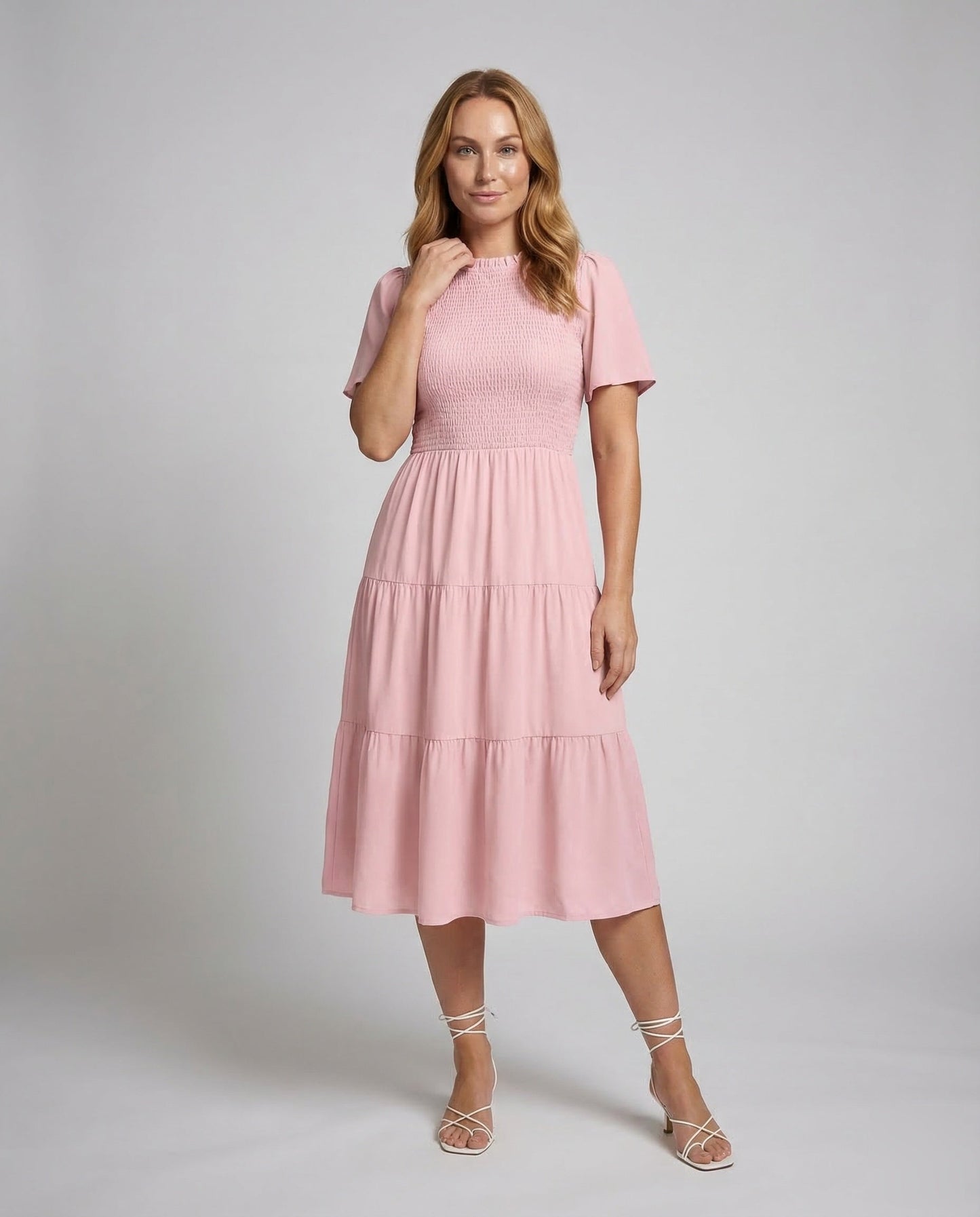 Damen Gesmoktes Midi-Kleid - Eveloria