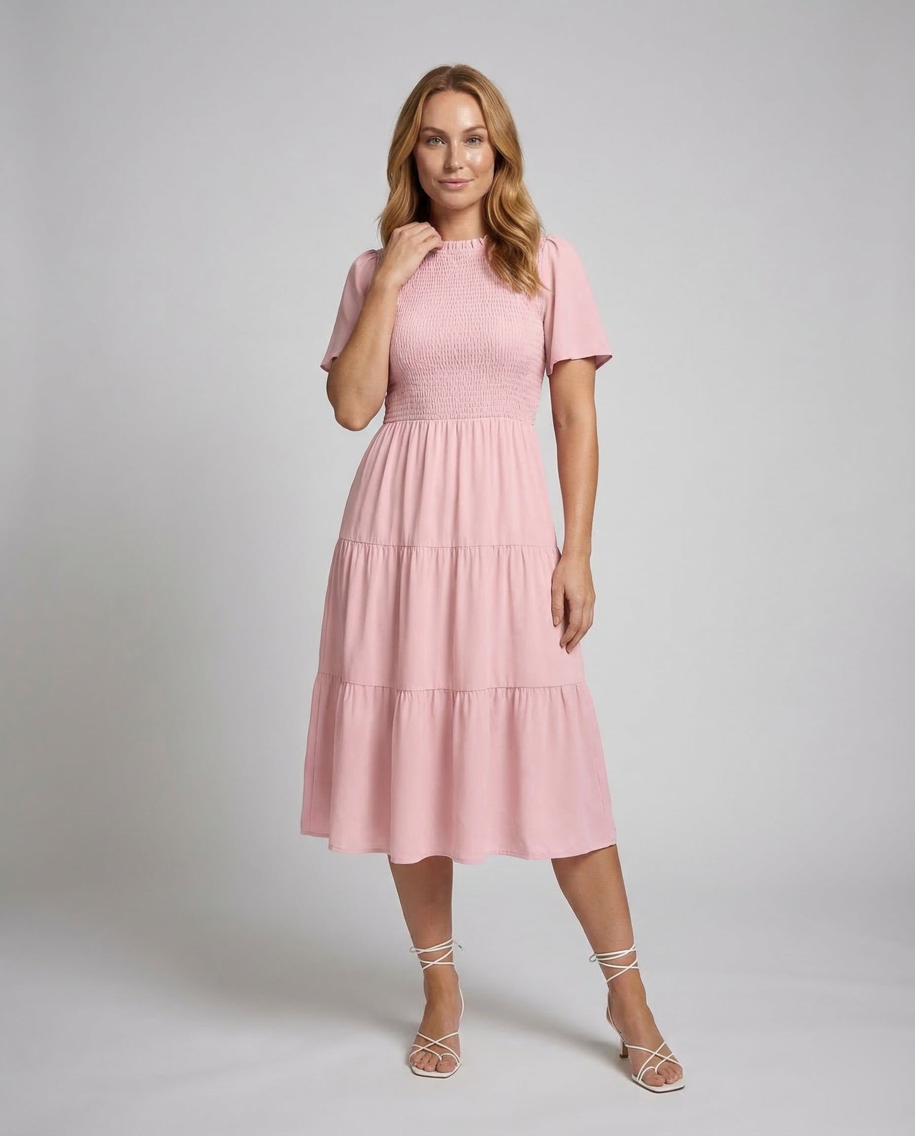 Damen Gesmoktes Midi-Kleid - Eveloria