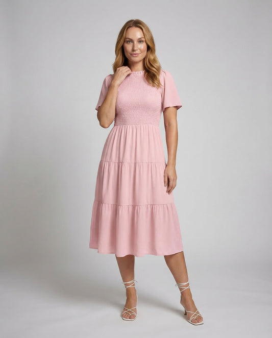 Damen Gesmoktes Midi-Kleid - Eveloria