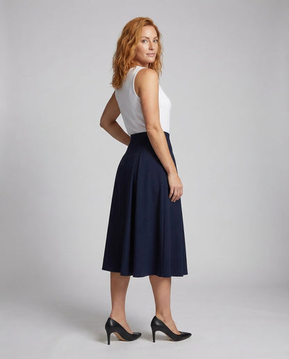 Damen Midirock mit Kellerfalten Schwarz - Eveloria
