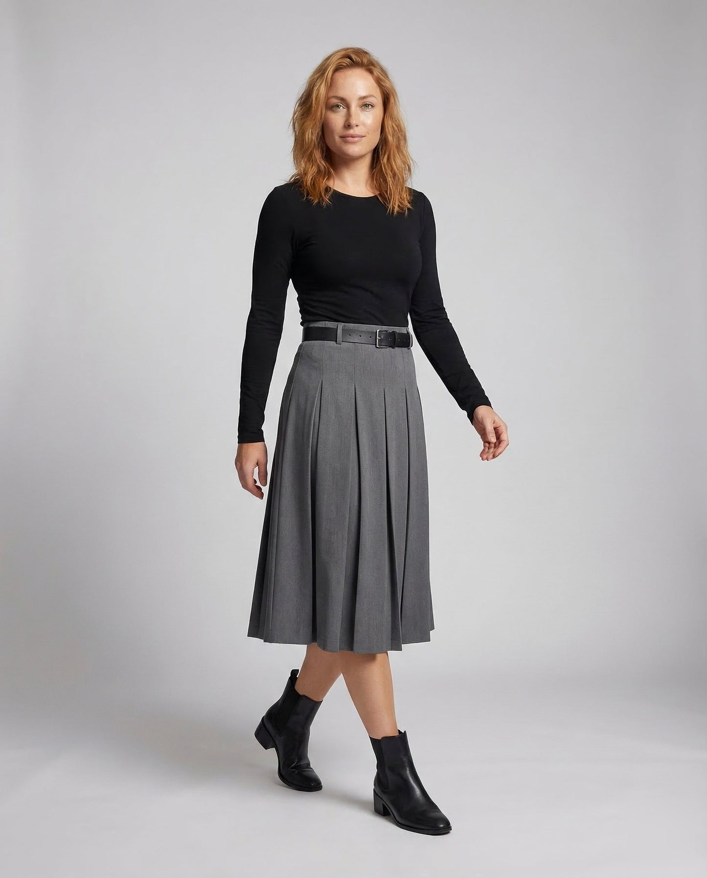 Damen Midirock Plissee mit Gürtel - Eveloria