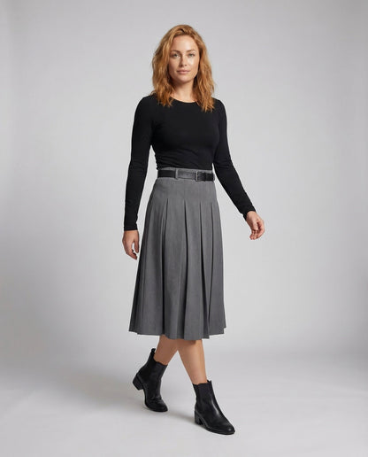 Damen Midirock Plissee mit Gürtel - Eveloria