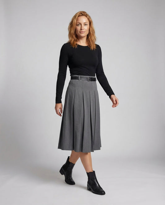 Damen Midirock Plissee mit Gürtel - Eveloria