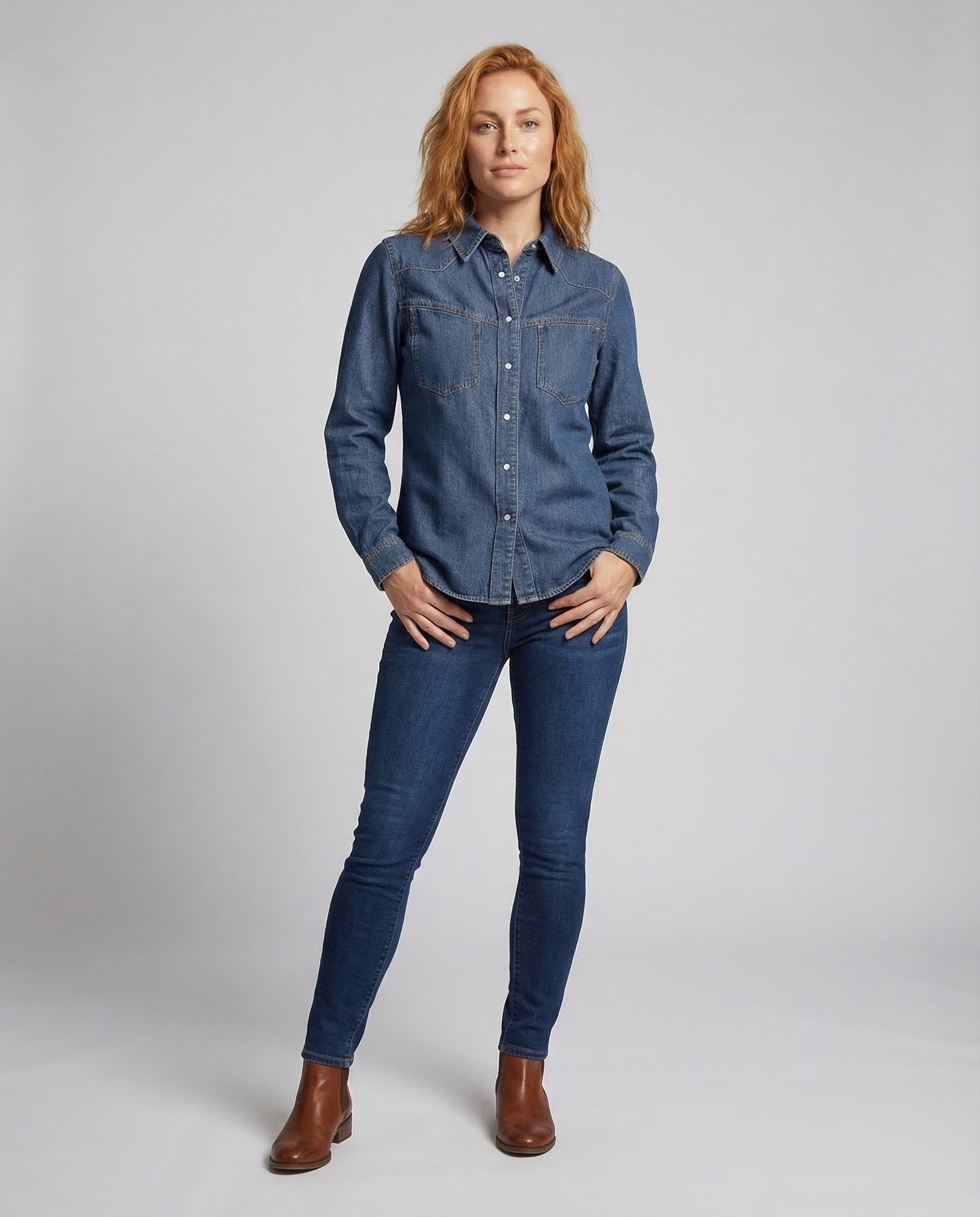 Damen Westernhemd Jeans Blau - Eveloria