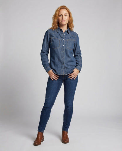 Damen Westernhemd Jeans Blau - Eveloria