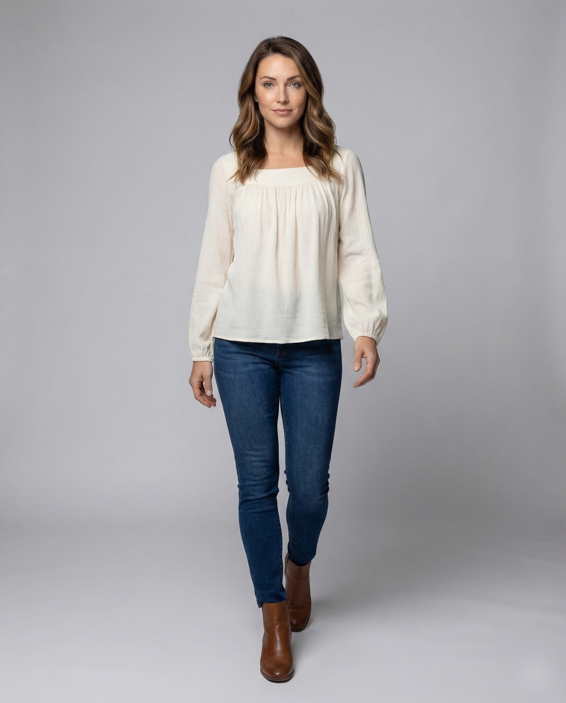 Damen Viskose Bluse mit Ballonärmeln - Eveloria