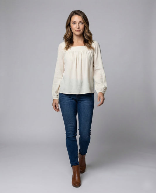 Damen Viskose Bluse mit Ballonärmeln - Eveloria