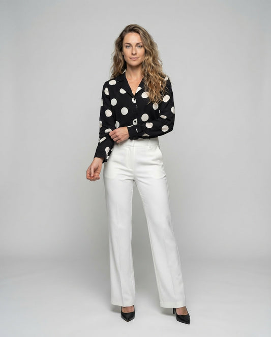 Damen Bluse mit Tupfenmuster Knopfleiste - Eveloria