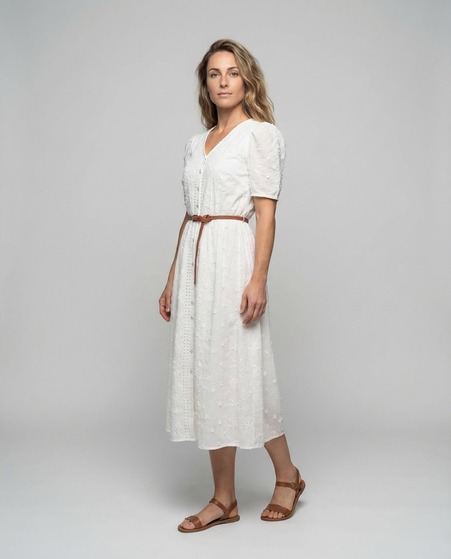 Damen Midikleid mit Lochstickerei - Eveloria