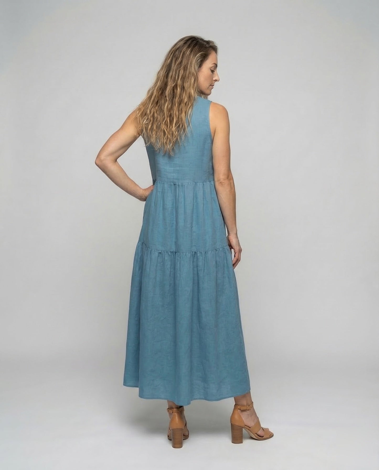 Damen Stufenkleid Leinenoptik