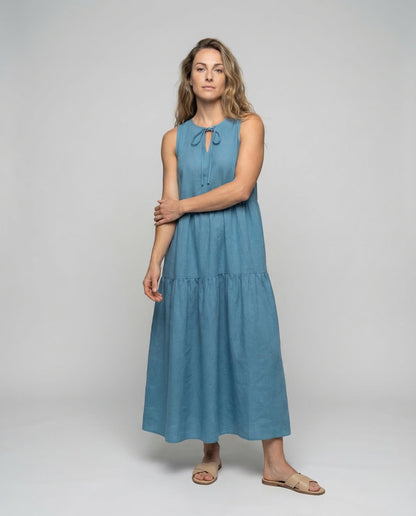 Damen Stufenkleid Leinenoptik - Eveloria
