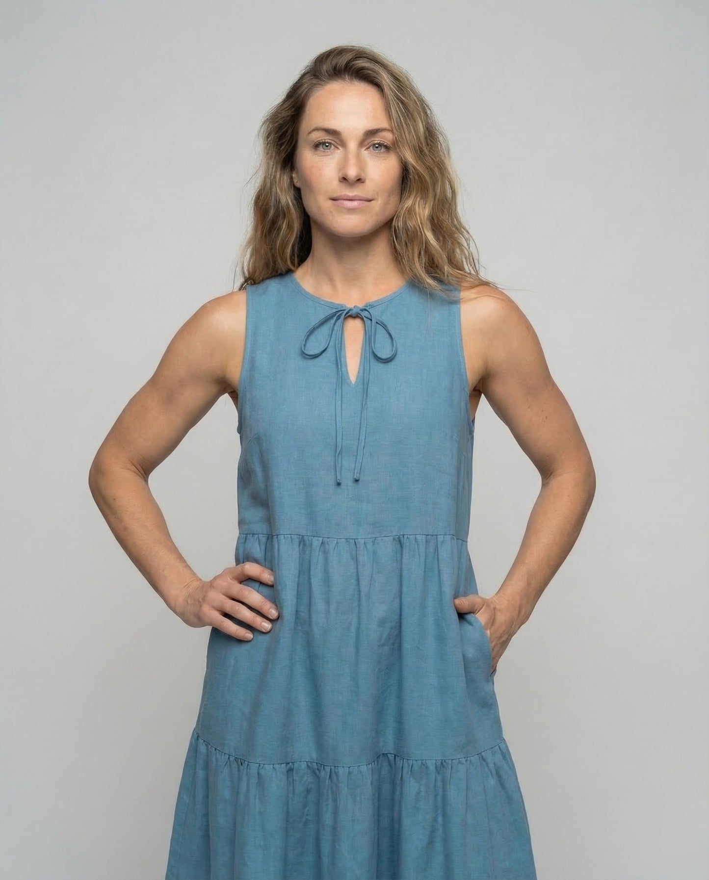Damen Stufenkleid Leinenoptik
