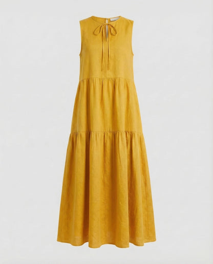 Damen Stufenkleid Leinenoptik