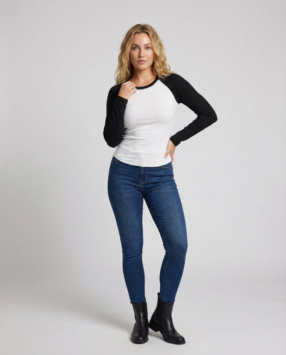 Damen Raglan Baseballshirt Baumwolle Weiß - Eveloria