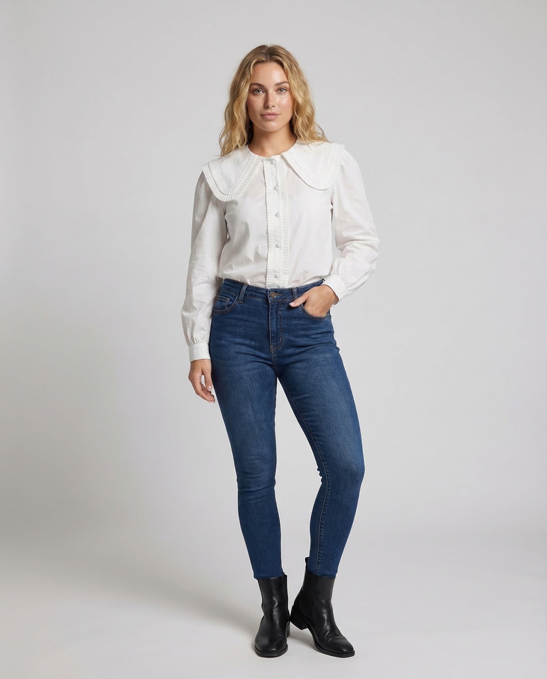 Damen Bluse aus Baumwoll Plisseekragen - Eveloria