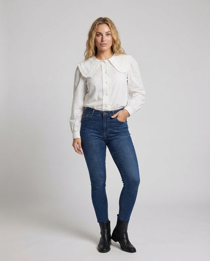 Damen Bluse aus Baumwoll Plisseekragen - Eveloria