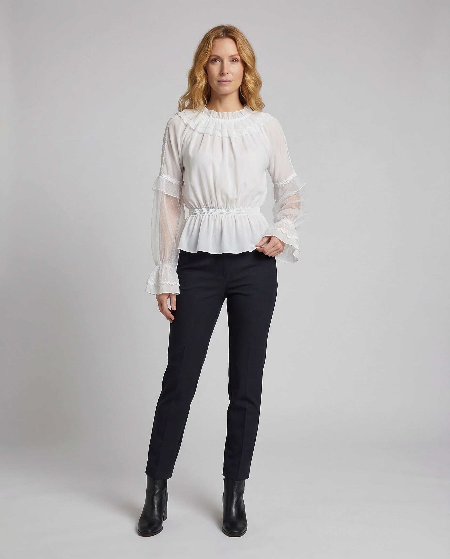Damen Chiffonbluse mit Spitze Carmen - Eveloria