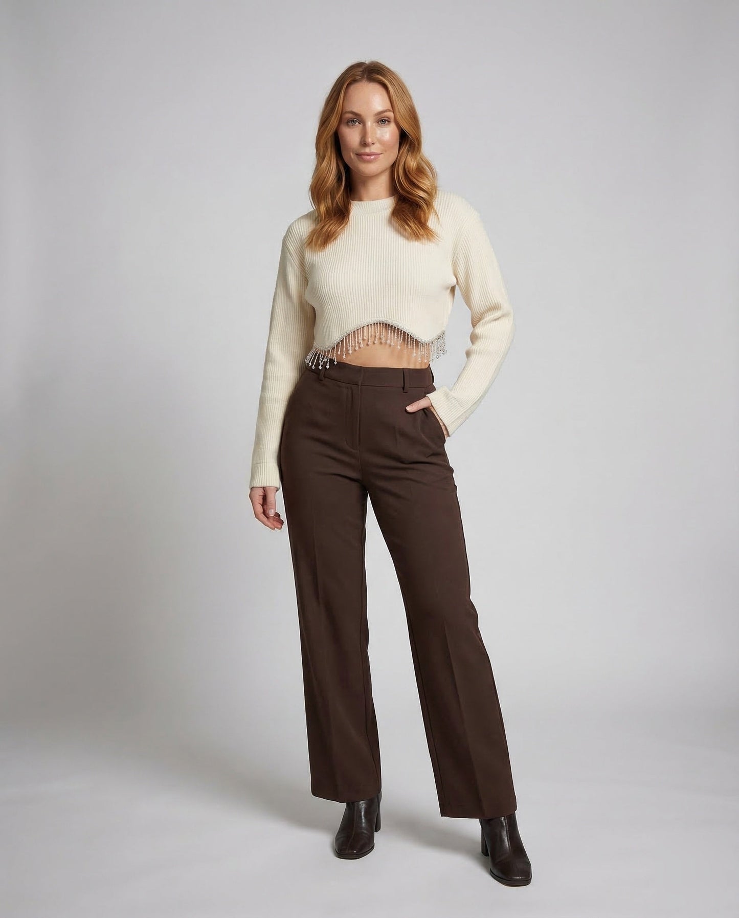 Damen Ripp-Crop- mit Perlen - Eveloria
