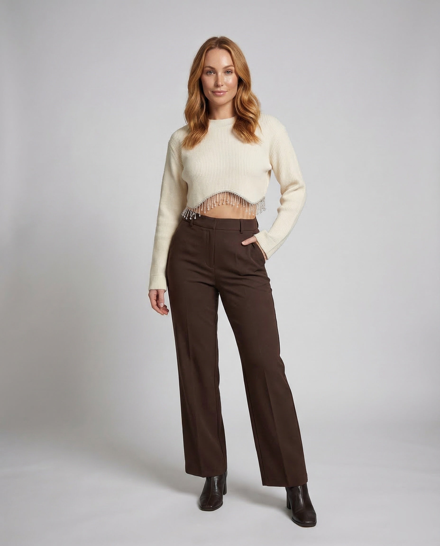 Damen Ripp-Crop- mit Perlen - Eveloria