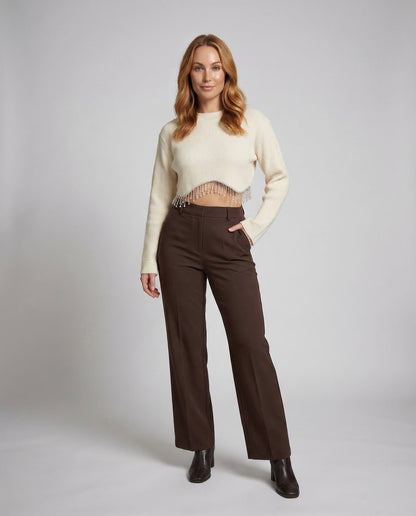 Damen Ripp-Crop- mit Perlen - Eveloria