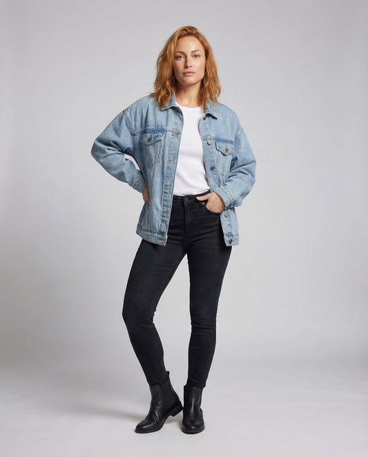 Damen Oversize Jeansjacke Baumwolle Blau - Eveloria