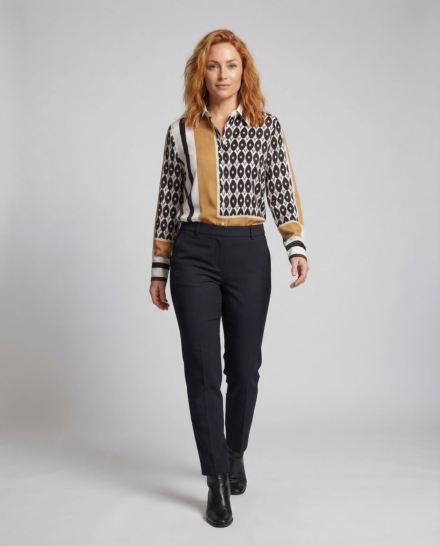 Damen Hemdbluse Muster Seidenoptik - Eveloria