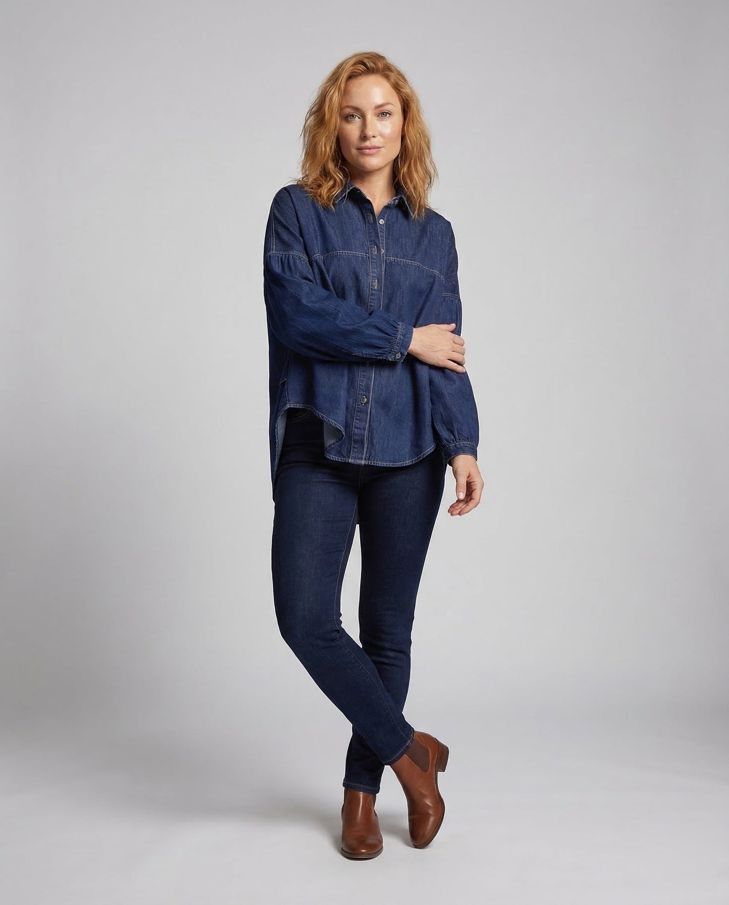 Damen Oversize Jeanshemd Baumwolle Blau - Eveloria