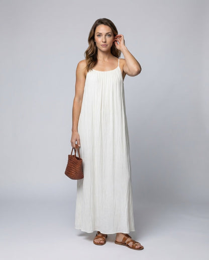 Damen Maxikleid Plissee Spaghettiträger - Eveloria