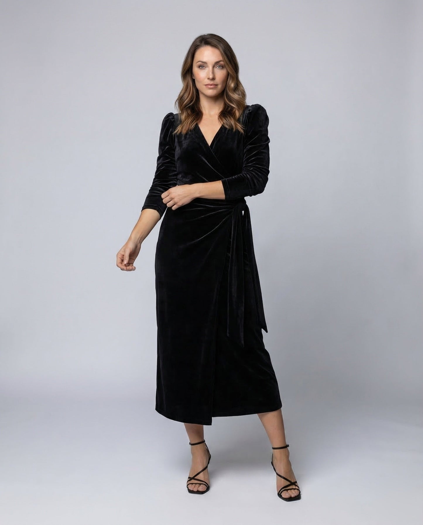 Damen Samt Wickelkleid Midi - Eveloria