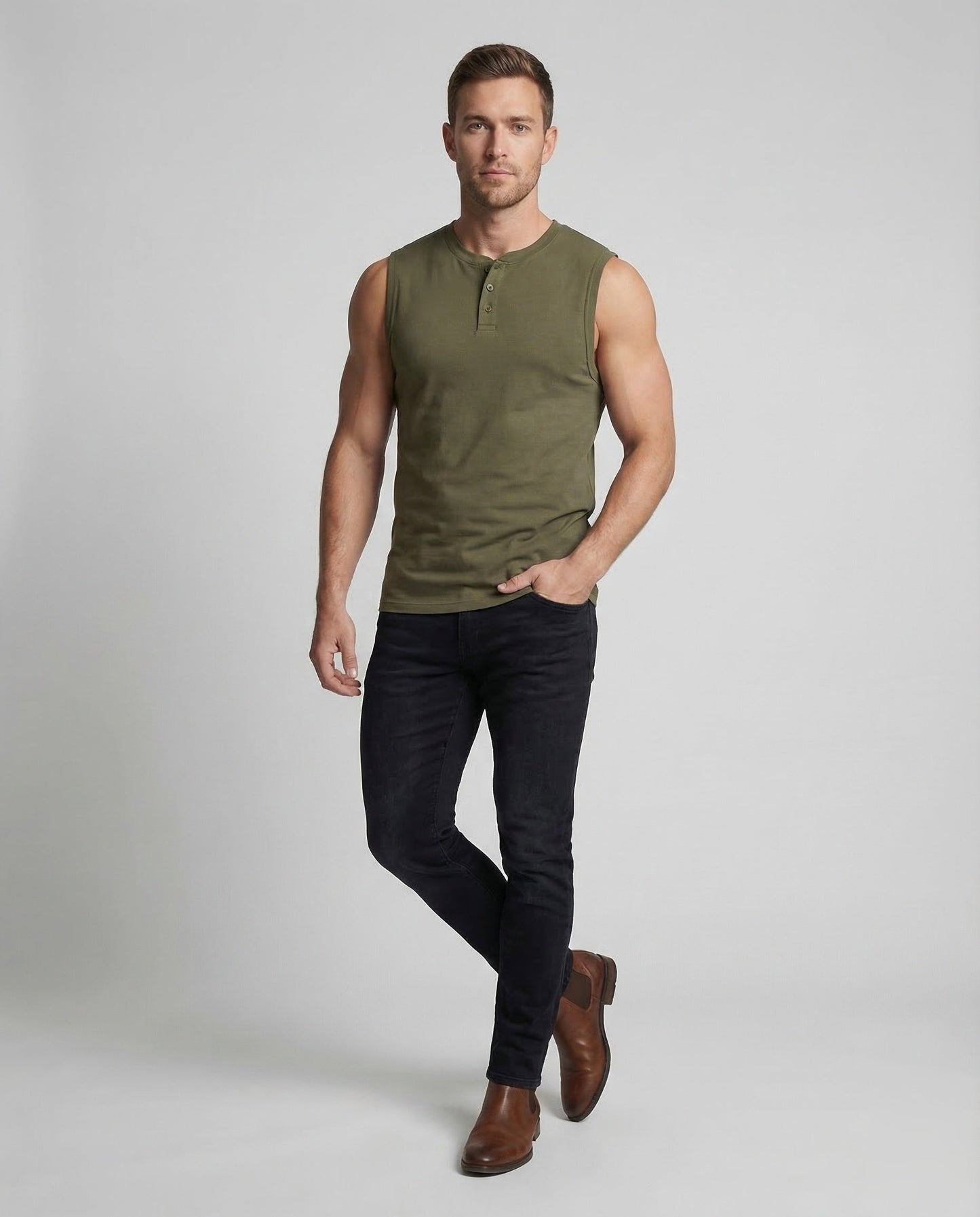 Herren Muskelshirt Mit Knopfleiste - Eveloria
