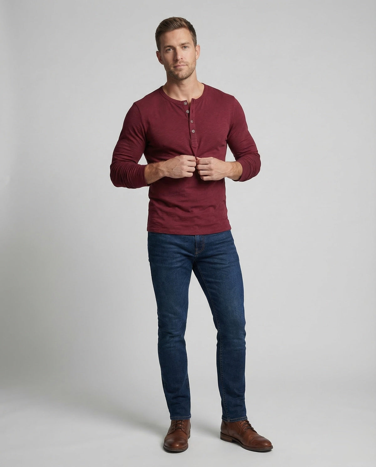 Herren Langarm Henleyshirt Baumwolle - Eveloria