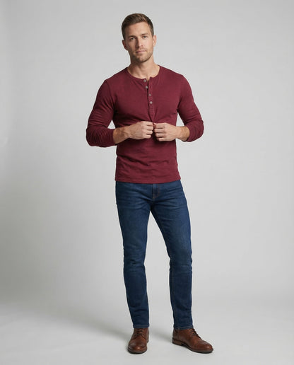 Herren Langarm Henleyshirt Baumwolle - Eveloria