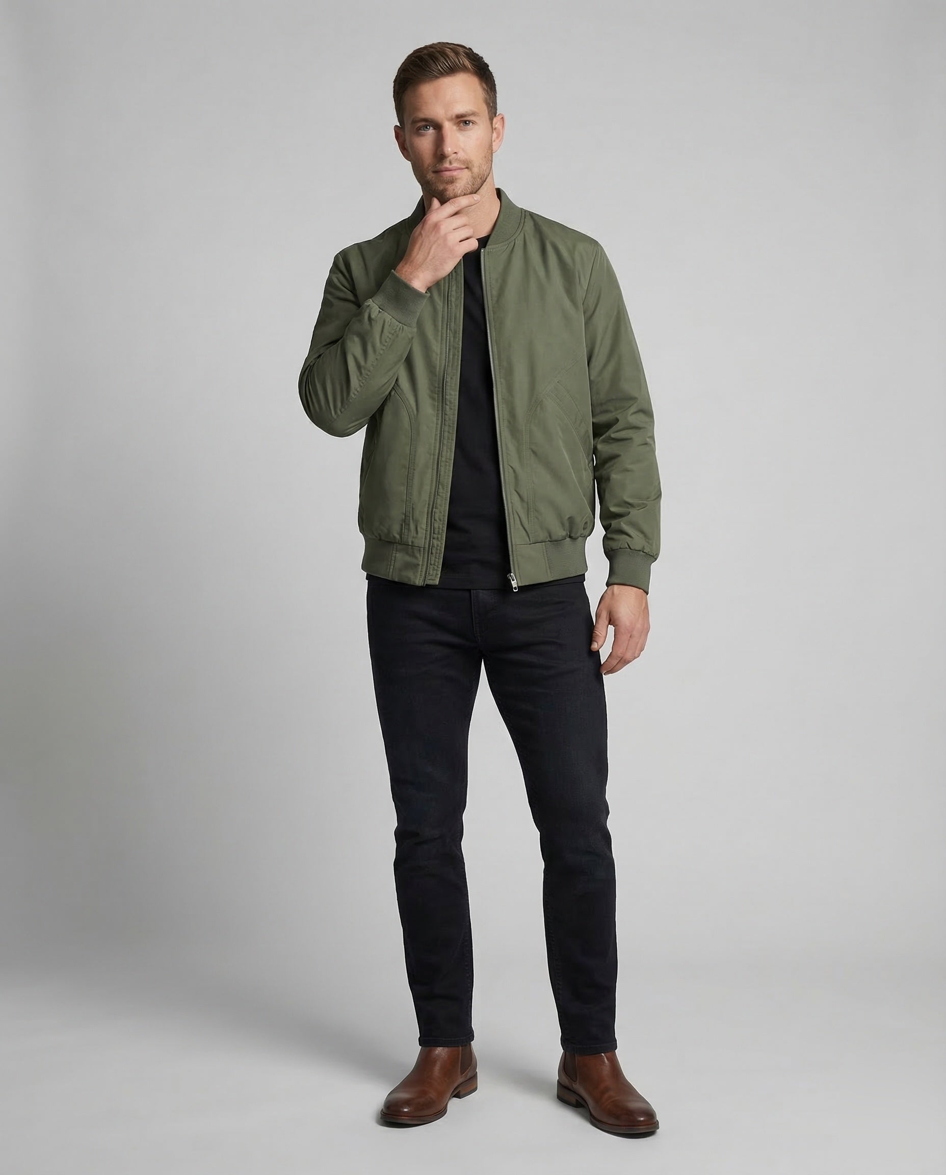 Herren Bomberjacke Casual Leder Schwarz - Eveloria