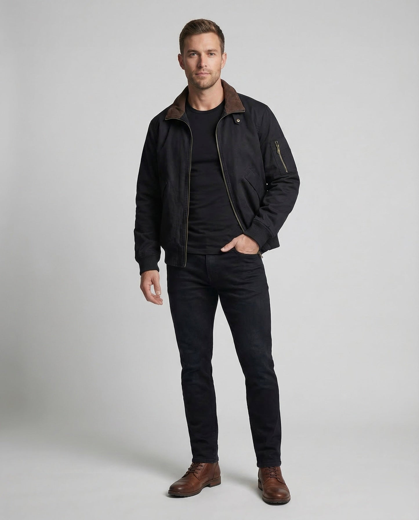 Herren Bomberjacke Arbeitsshirt Baumwolle Schwarz - Eveloria