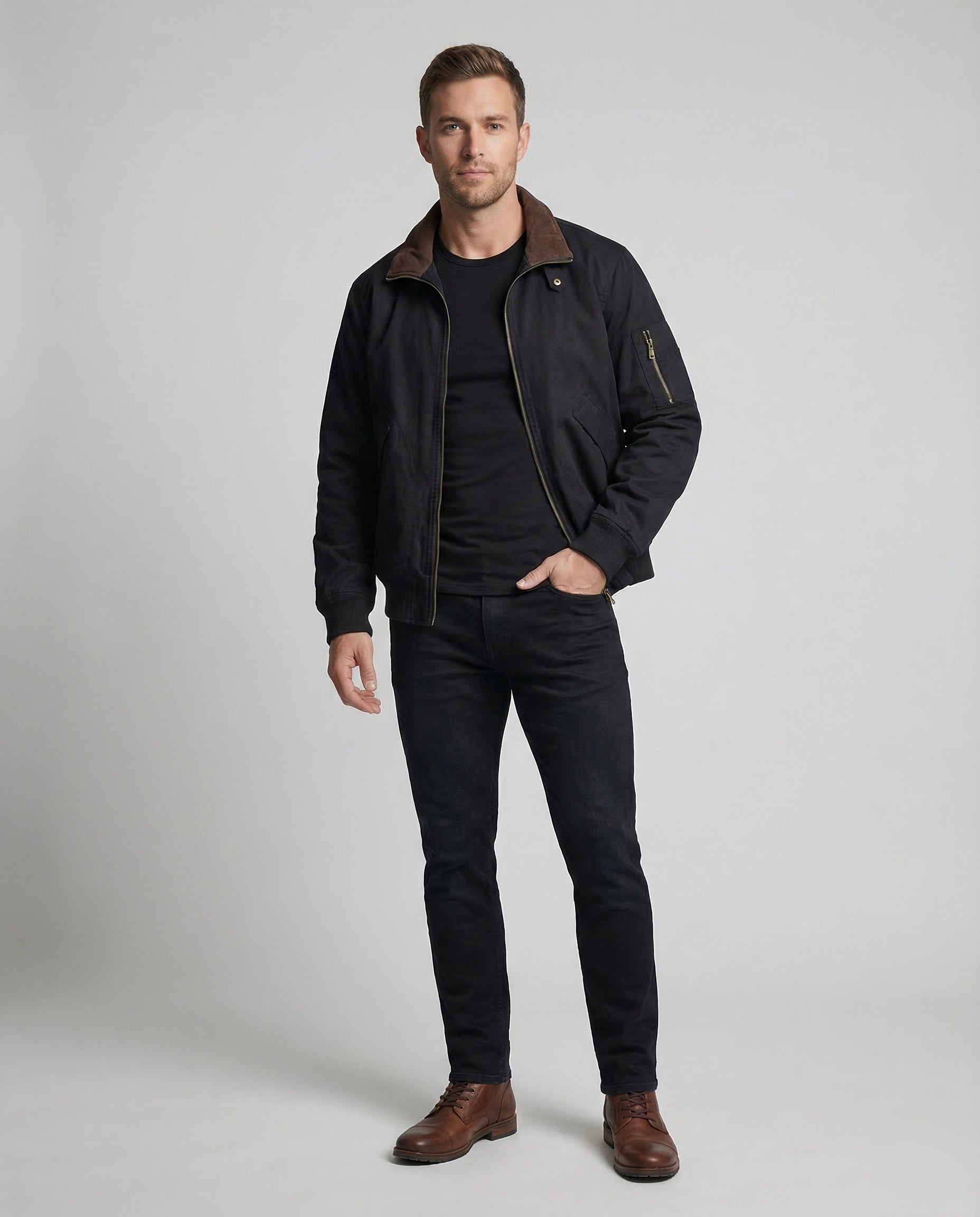 Herren Bomberjacke Arbeitsshirt Baumwolle Schwarz - Eveloria