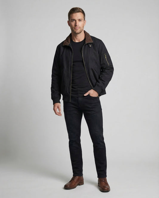 Herren Bomberjacke Arbeitsshirt Baumwolle Schwarz - Eveloria