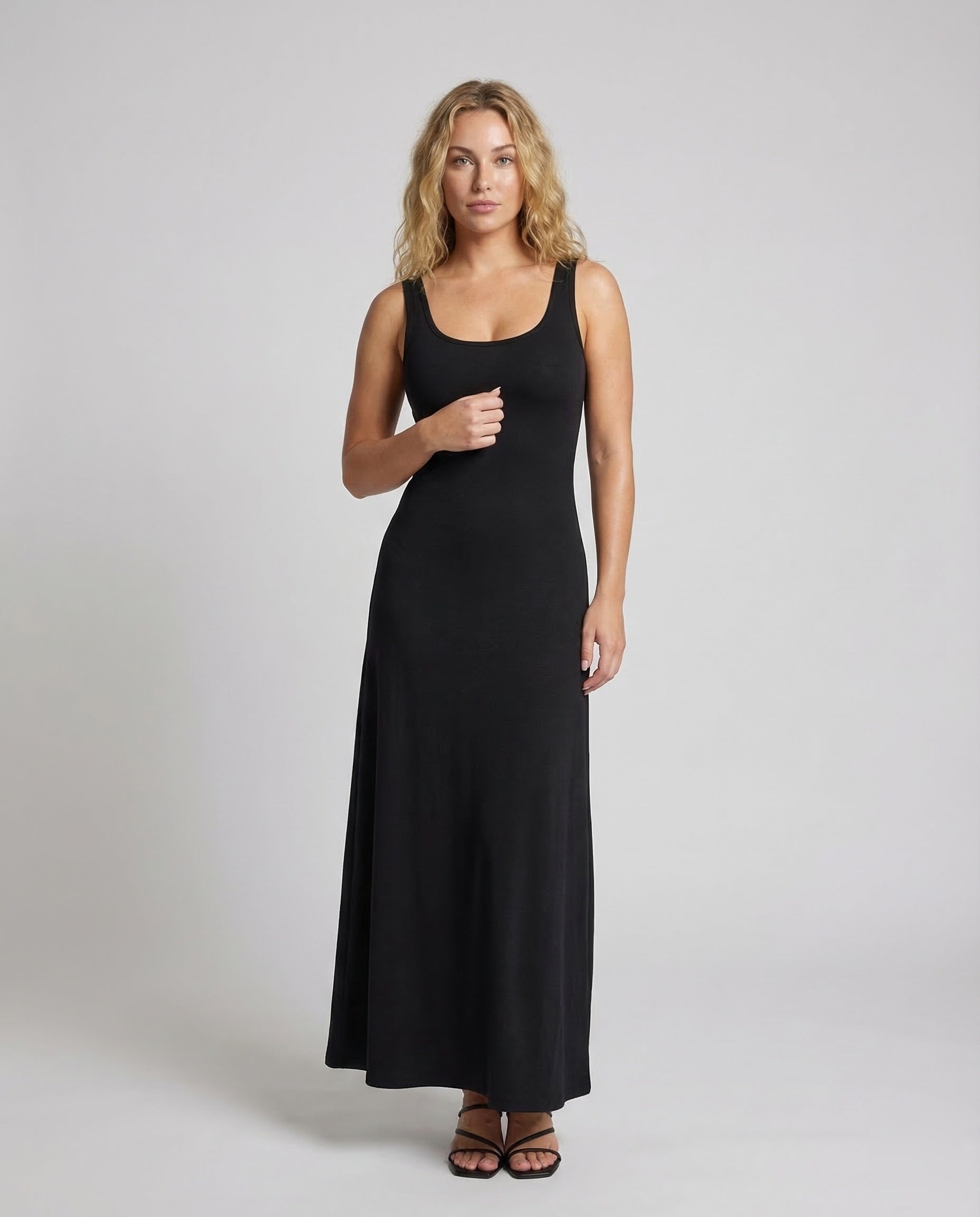 Damen Maxikleid Jersey U-Ausschnitt - Eveloria