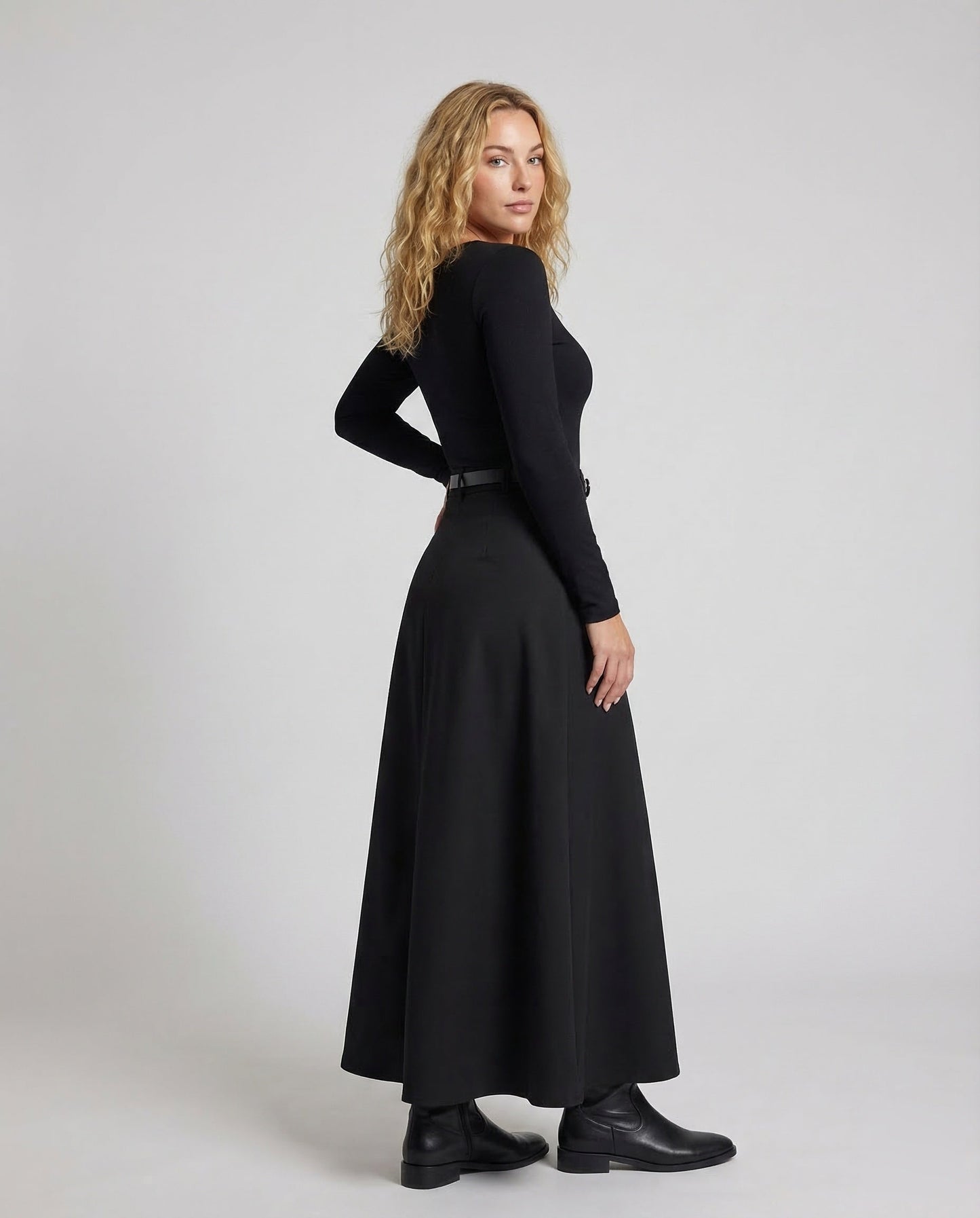 Damen Maxirock A-Linie mit Gürtel - Eveloria