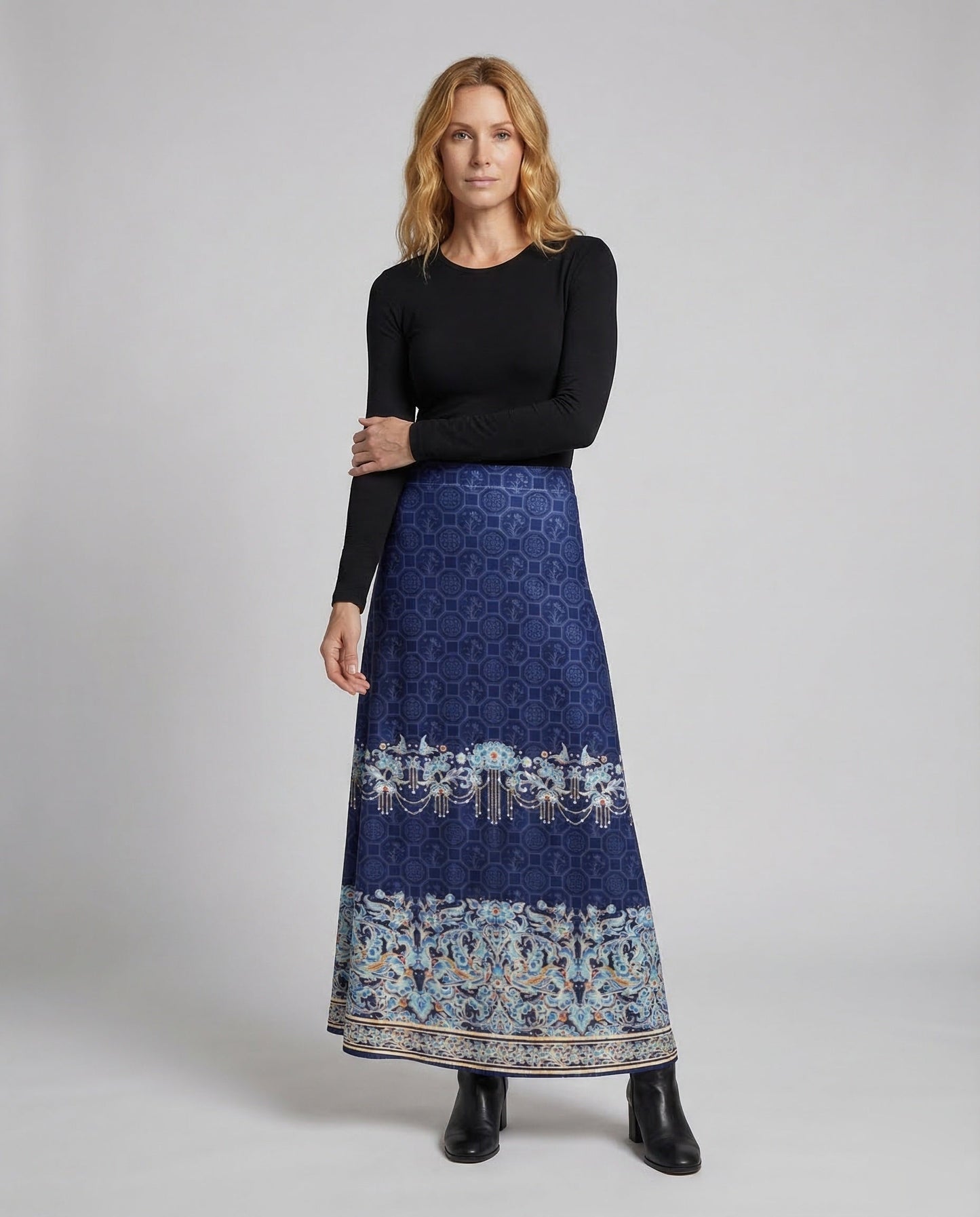 Damen Maxirock mit Print und Bordüre - Eveloria