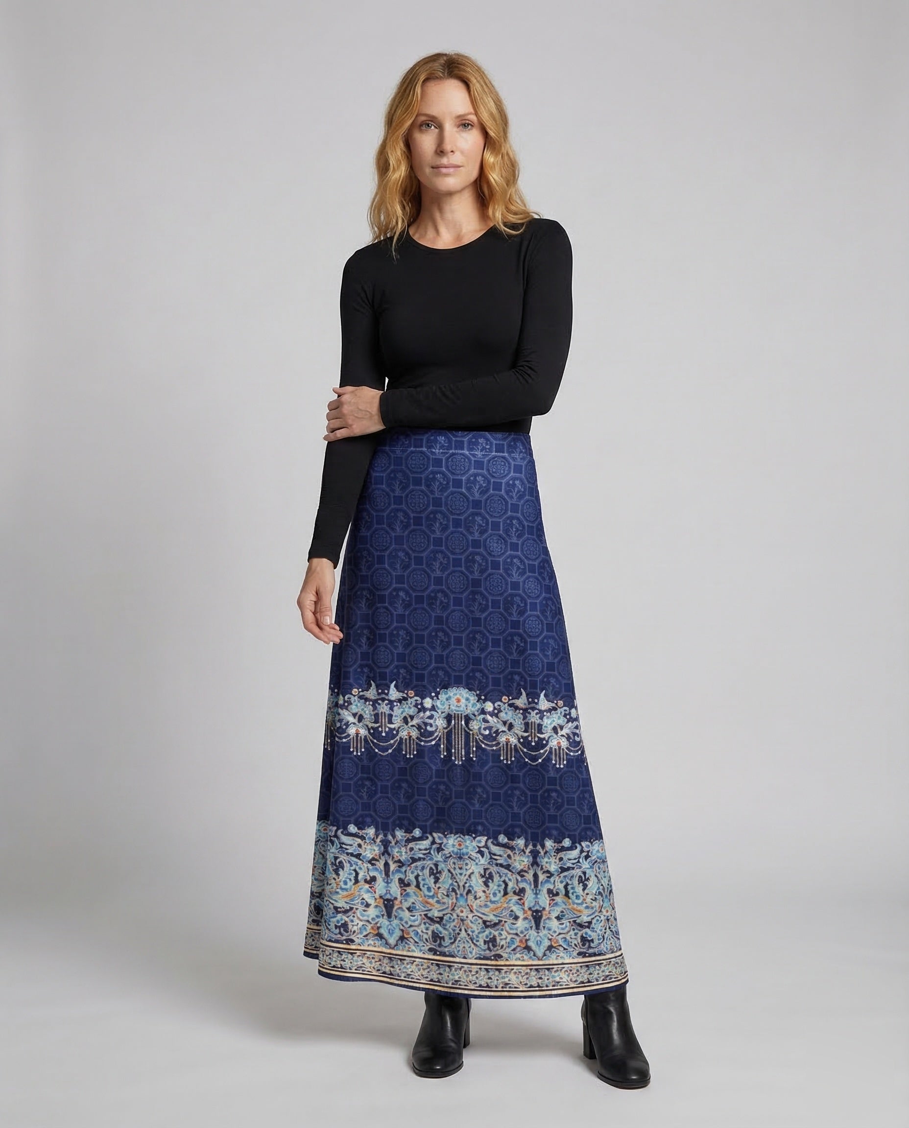 Damen Maxirock mit Print und Bordüre - Eveloria