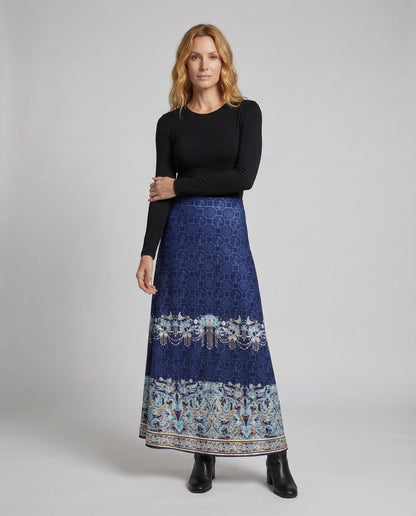 Damen Maxirock mit Print und Bordüre - Eveloria