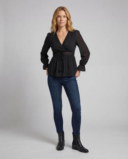 Damen Wickelbluse mit Häkelband Boho Stil - Eveloria