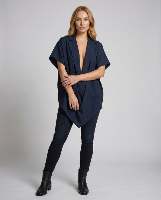 Damen Poncho Blazer Cape Wollig Schwarz - Eveloria