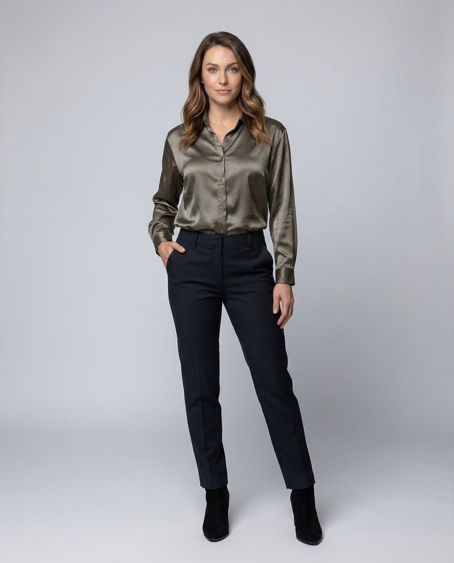 Damen Satin Bluse Kurzarm - Eveloria